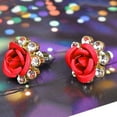 thumbnail image 6 of Anvazise Women's Fashion Rose Flower Ear Studs Rhinestone Inlaid Earrings Jewelry Gift Red, 6 of 13