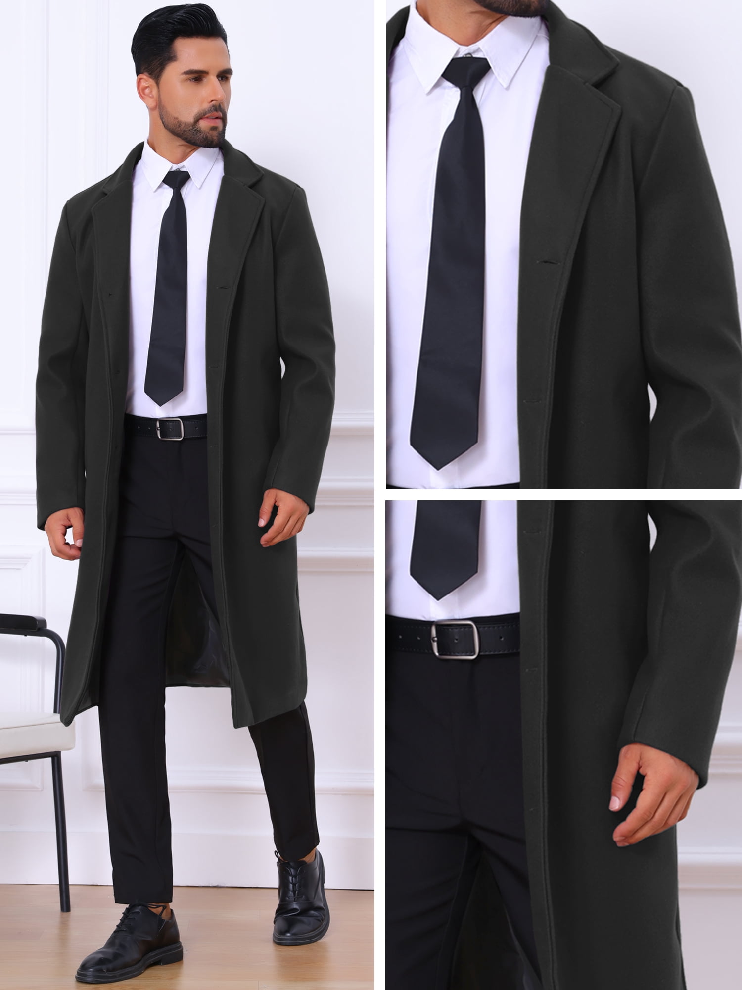 DARING DIVA Men's Single Breasted Notch Lapel with Pockets Trench Overcoat 2XL Black- New