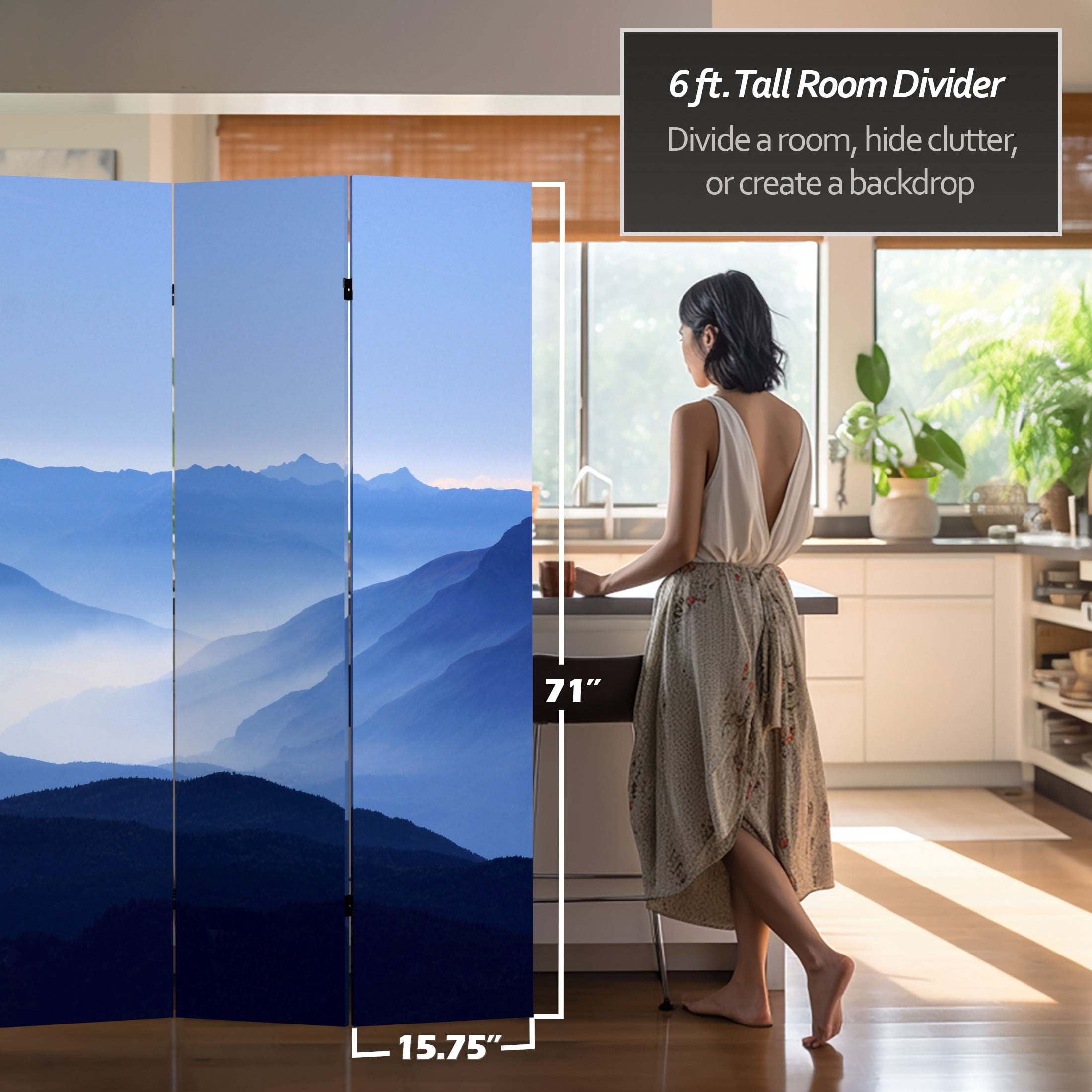 6 ft. Tall Double Sided Misty Mountain Canvas Print Partition Room Divider