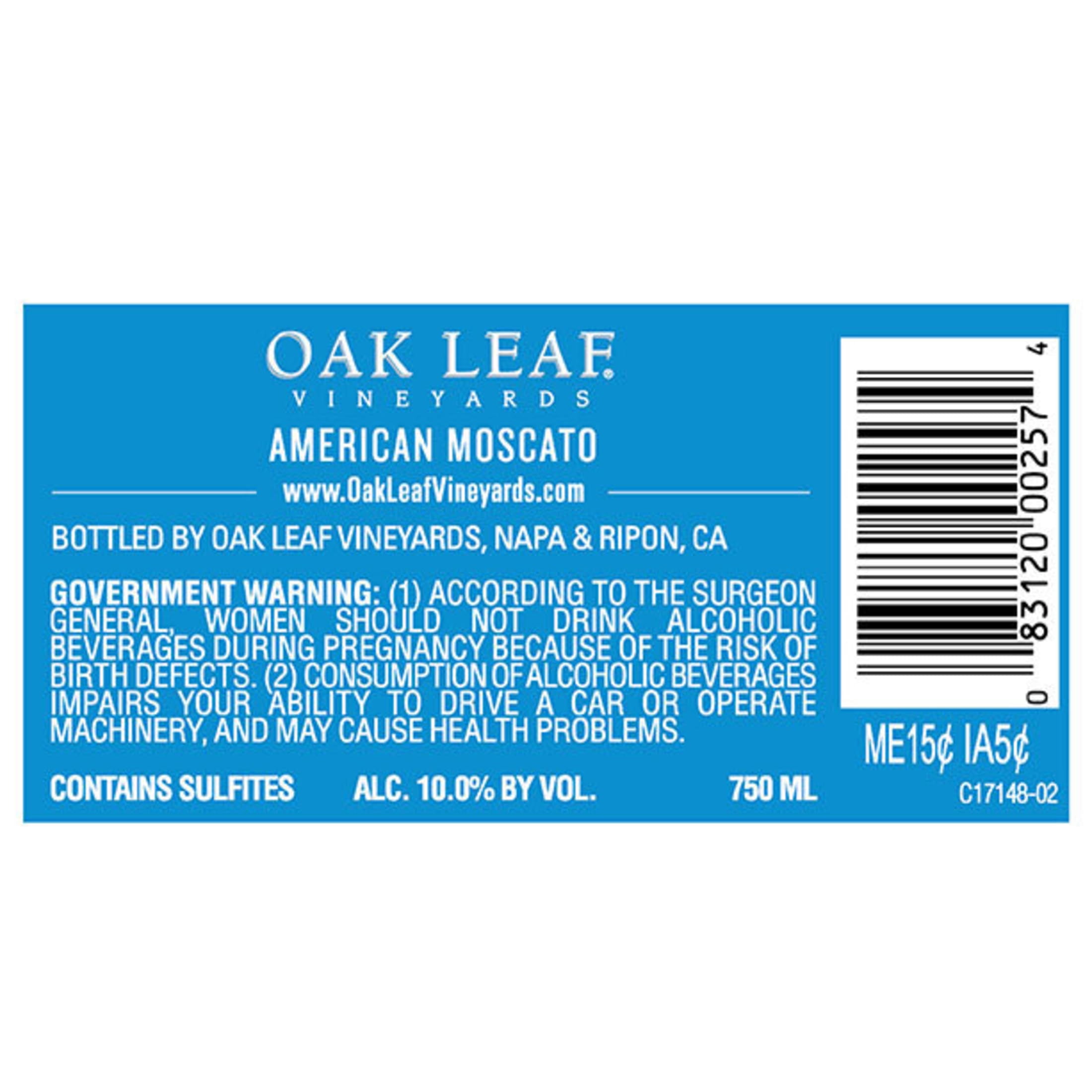 Oak Leaf Vineyards Moscato, White Wine, 750ml
