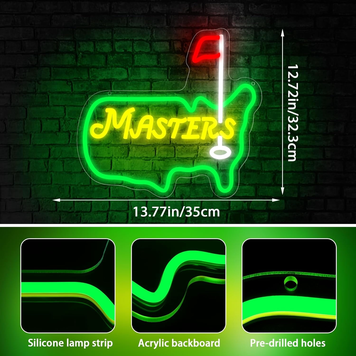 Master Neon Sign for Wall Decor Golf Neon Light for Man Cave Dimmable LED Light Up Sign for Golf Course Gym Club Bedroom Office Park Party Club Decor Birthday Gifts Art Size13.3 * 14.1In(WZCP067)
