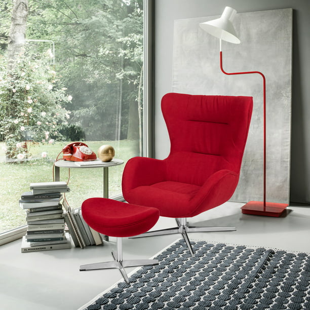 Red Fabric Swivel Wing Chair And, Red Swivel Chair With Ottoman