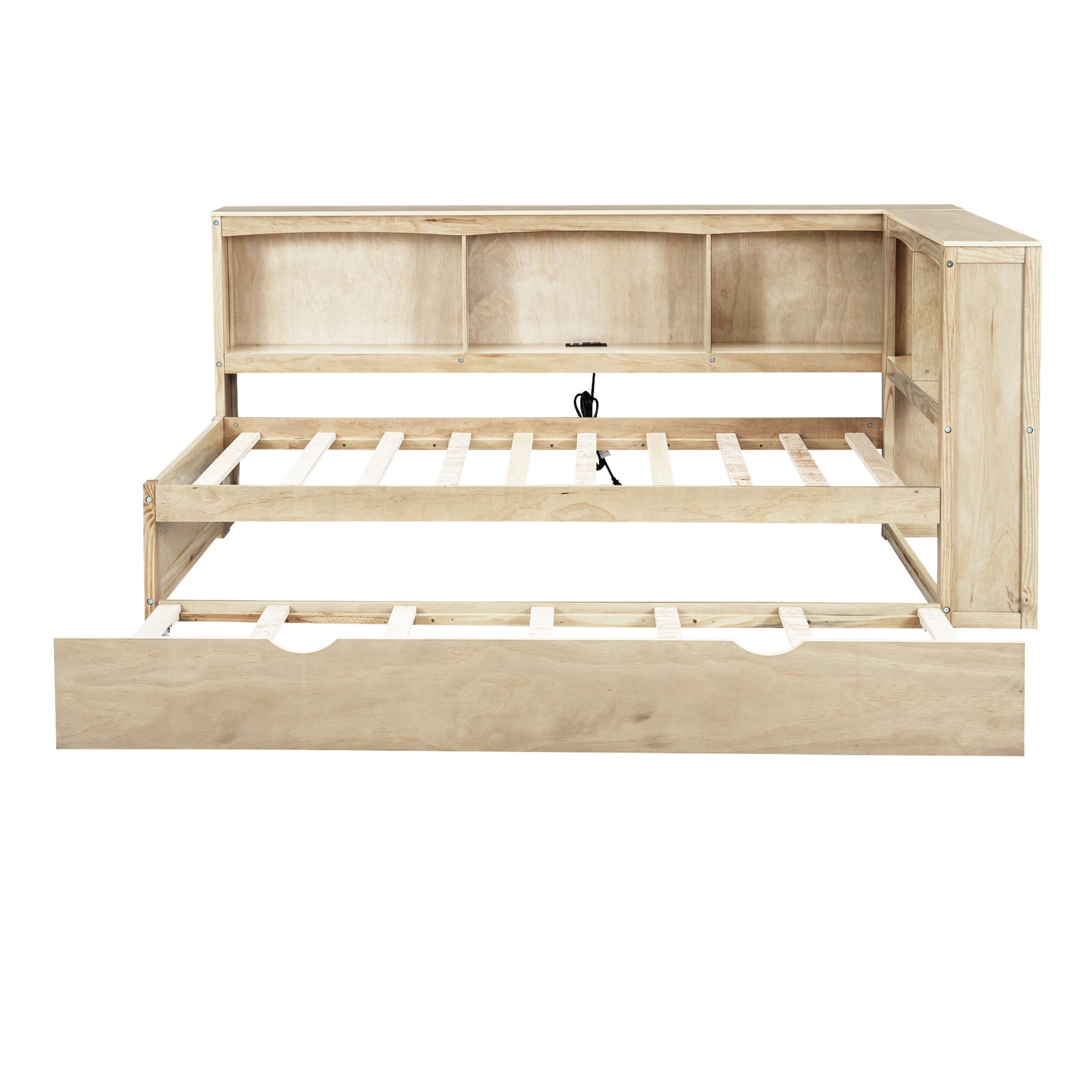 Noble House Windsor Twin Daybed with Storage Cabinets, Pull-Out Trundle and USB Charging Station, Wood