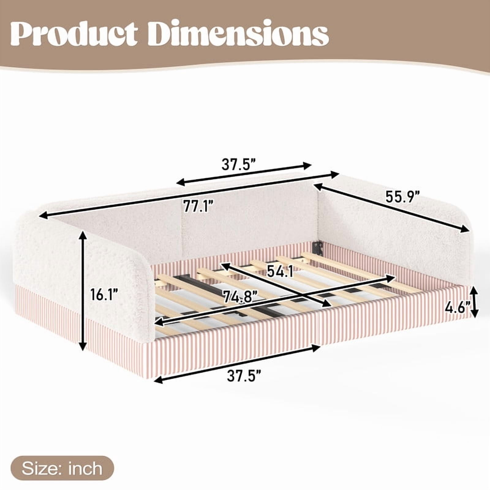 Full Size Upholstered Floor Daybed Frame for Kids, Half-Enclosed Montessori Platform Bed with 3-Sided Surrounding Guardrails