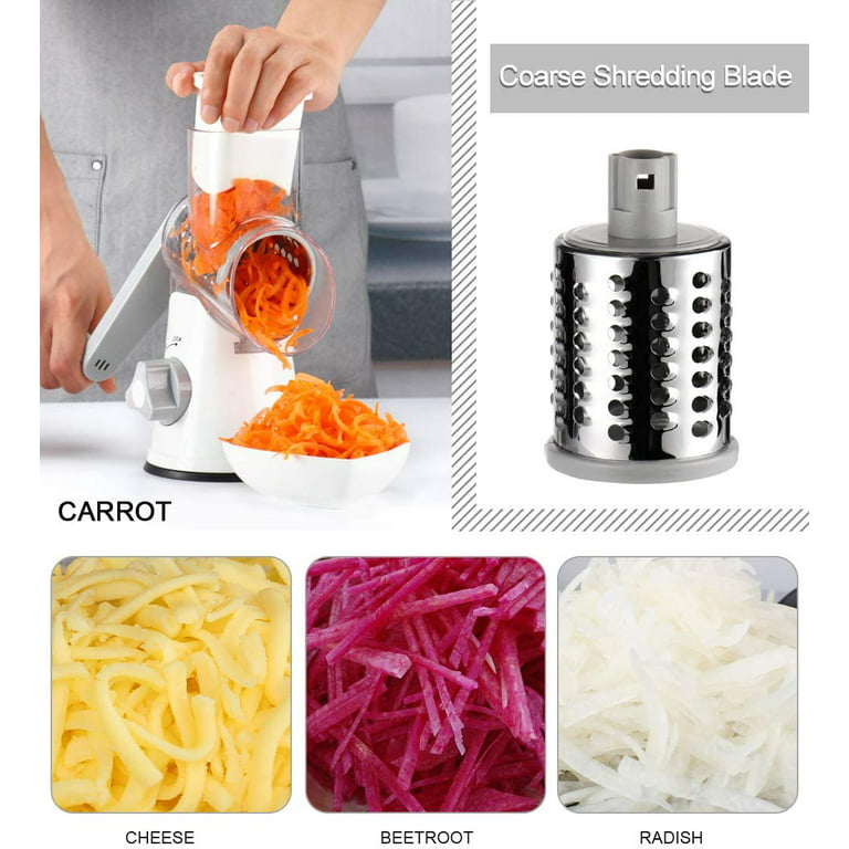  Rotary Cheese Grater Cheese Shredder - Round Mandoline Slicer  Vegetable Slicer Walnuts Grinder with Strong-Hold Suction Cup Base and  Cleaning Brush: Home & Kitchen