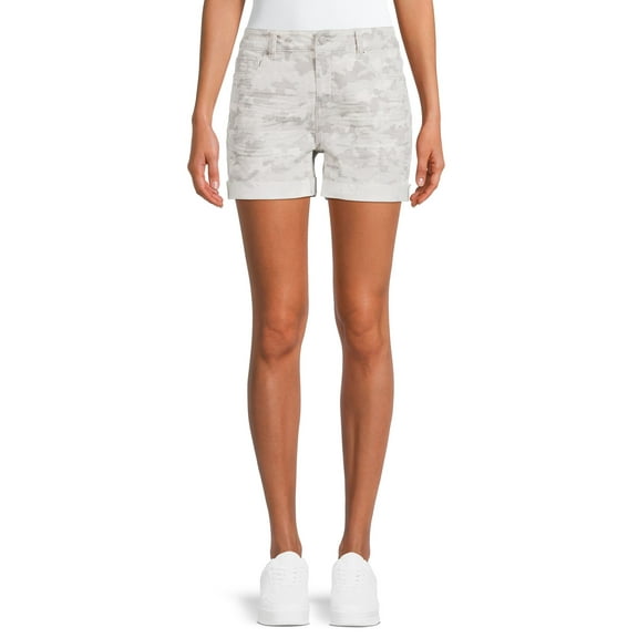 Time and Tru Women's Mid Rise Frayed Hem 4" Denim Short