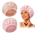 thumbnail image 1 of Gorro de ducha reutilizable Edoneery Waterproof para mujer rosa y beige, 1 of 6