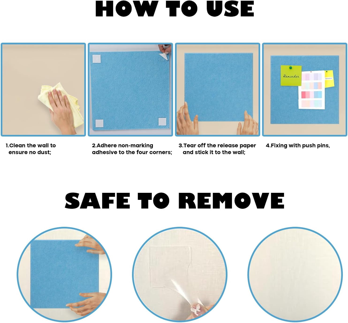 MODANU Cork Board Alternative - 12 Pack Felt Wall Tiles with Safe Removable Adhesive Tabs, 24 x36in Cork Boards for Walls Cork Board for Home Office Pin Board Tack Board Cork Board, White