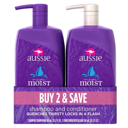 Aussie Mega Moist Shampoo and Conditioner Dual Pack, 29.2 fl oz (Best Shampoo And Conditioner For Dry Brittle Hair)