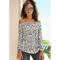 thumbnail image 2 of LASCANA Women's Printed Off Shoulder Blouse Shirt Beading, 2 of 5