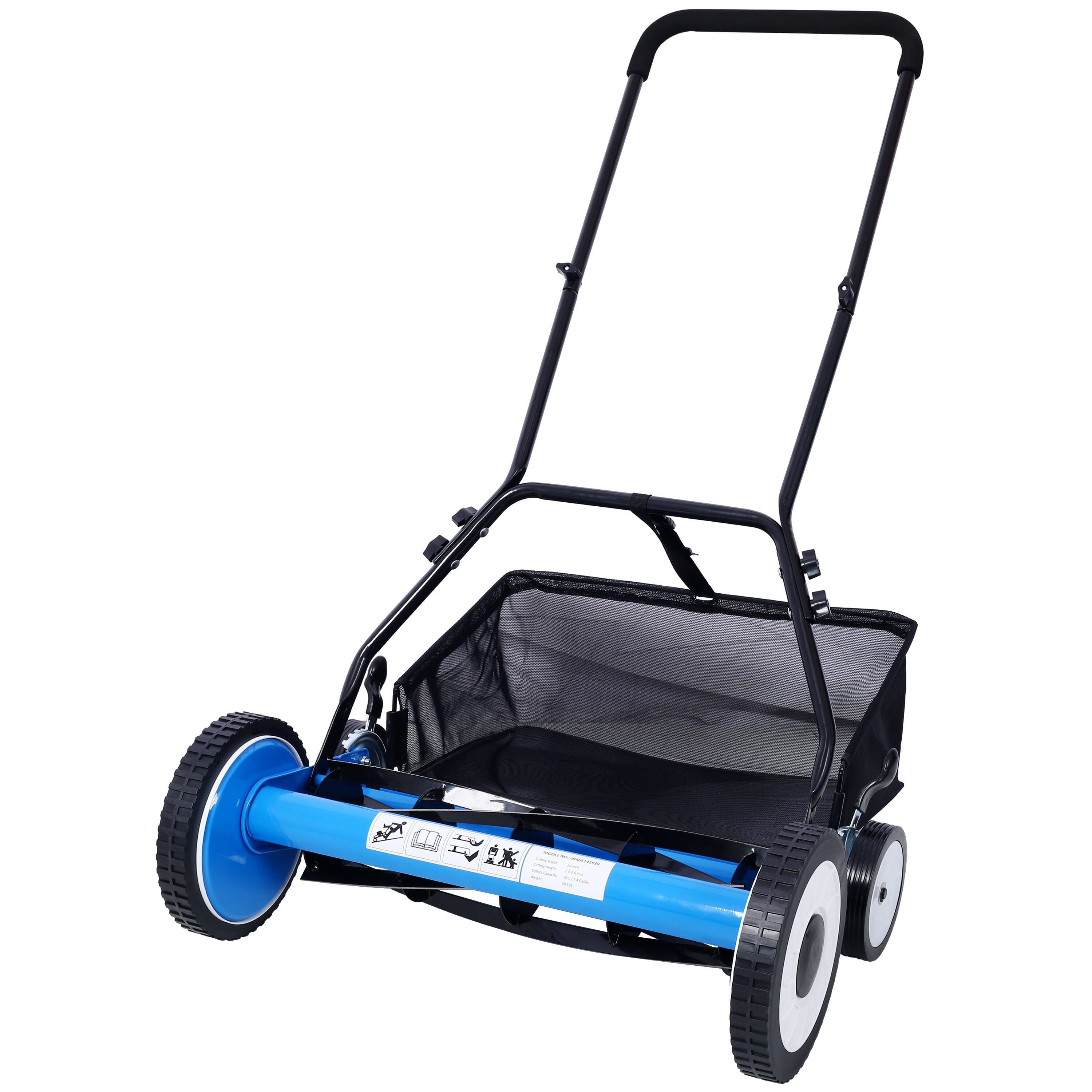 , 16-Inch 5-Blade Push Reel Lawn Mower with Grass Catcher, 4 WHEELS BLUE COLOR, Blue ,Steel ,