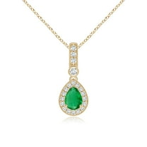 ANGARA Natural Pear-Shaped Emerald and pave Diamond Halo Pendant in 14K Yellow Gold for Women (Size-7x5mm) | May Birthstone, Birthday, Anniversary, Jewelry Gift for Women | Natural Emerald Necklace