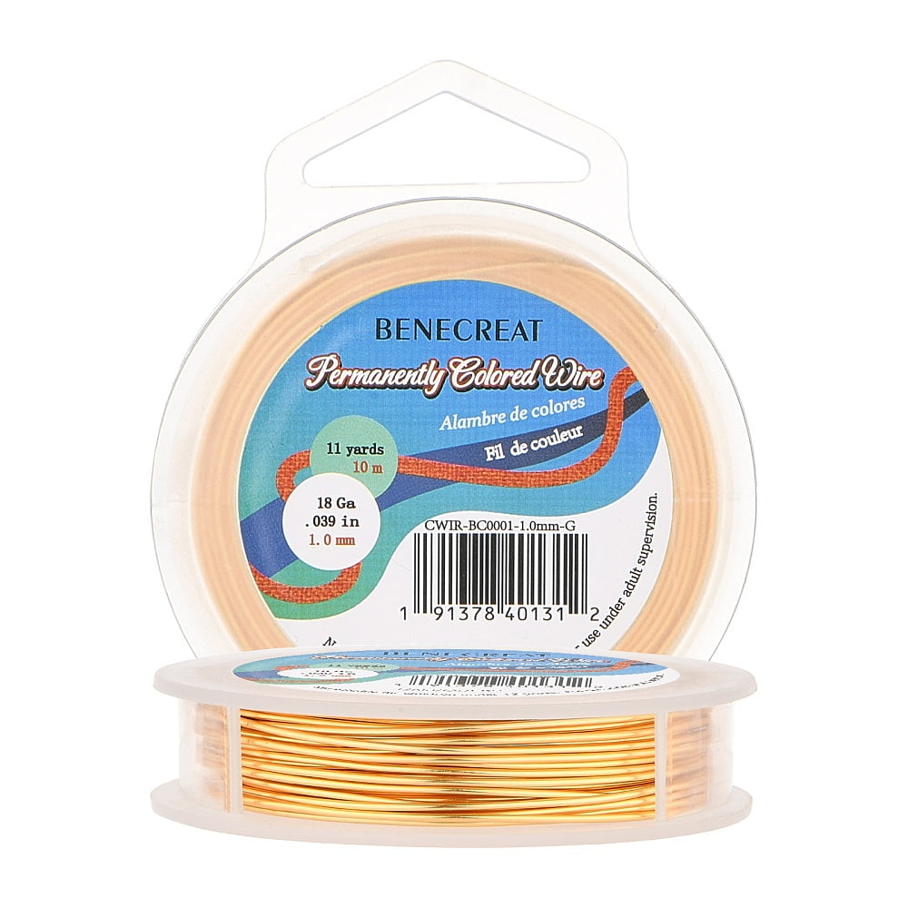 DIY Wire Wrapped Jewelry Making Kits Including Copper Wire and Carbon Steel Round Nose Pliers Light Gold 18 Gauge 1mm about 10m/roll 1roll/set