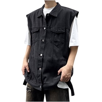 Olyvenn Men's Denim Vest Sleeveless Trucker Jean Jacket Biker