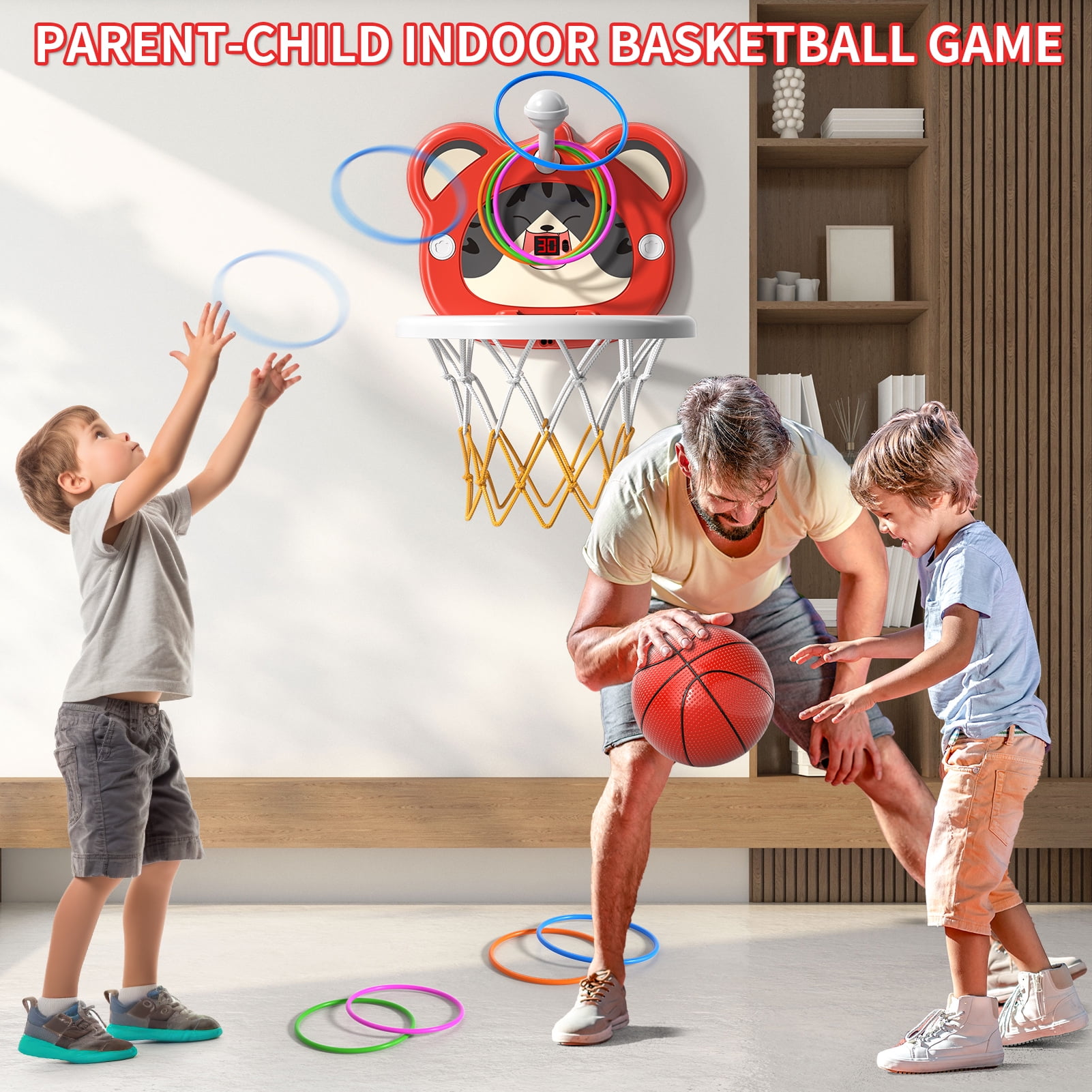 iHaHa Indoor Over Door Basketball Hoop with 4 Basketballs, Pump, Scoreboard, for Kids 3-6 Years Old