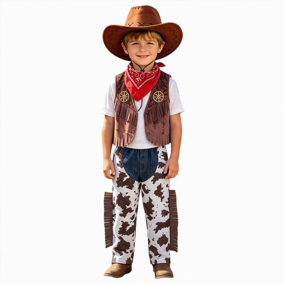 Kogui Cowboy Costume Kids Boys Toddler Cowboy Costume with Hat Halloween Party Dress Up 3T 4T (Coffee,3-4 Years)
