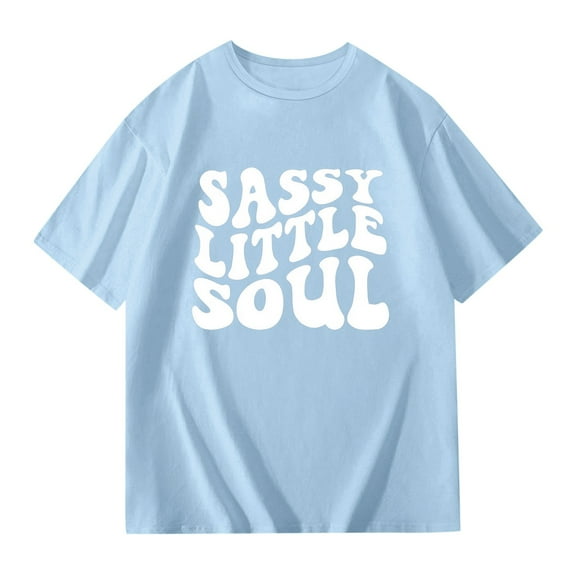 Teen Girls T Shirts Short Sleeve Graphic Letter Print Fashion Tops Tees Kids Plain Blue T Shirt Shirts for Girls 12-14 Years