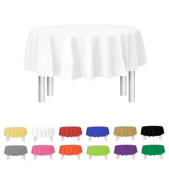 Mantel de plástico para fiestas, tamaño 84 pulgadas, redondo, blanco (12)