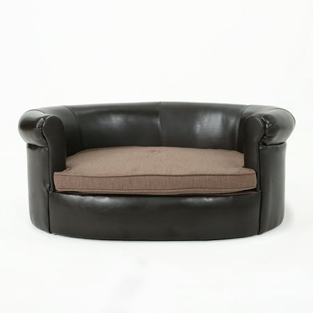 Cassie Oval Faux Leather Dog Sofa, Dark Coffee and