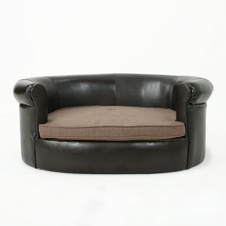 Cie Oval Faux Leather Dog Sofa Dark Coffee And Brown Cie Oval Faux Leather Dog Sofa Dark Coffee And Brown