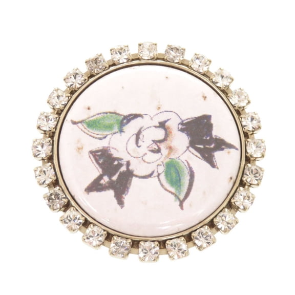 Pre-Owned Chanel Camellia design metal rhinestone white brooch 0444CHANEL