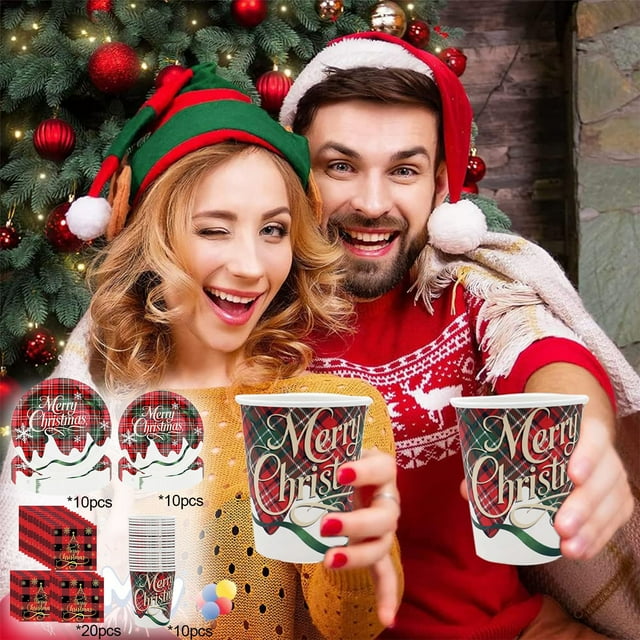 Platos, Vasos y Toallas de Papel Desechables con Temática Navideña para Decoración de Fiestas Navideñas (10 Platos de Papel)