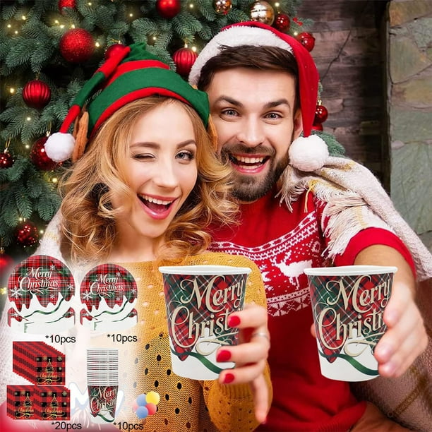 Platos, Vasos y Toallas de Papel Desechables con Temática Navideña para Decoración de Fiestas Navideñas (10 Platos de Papel)