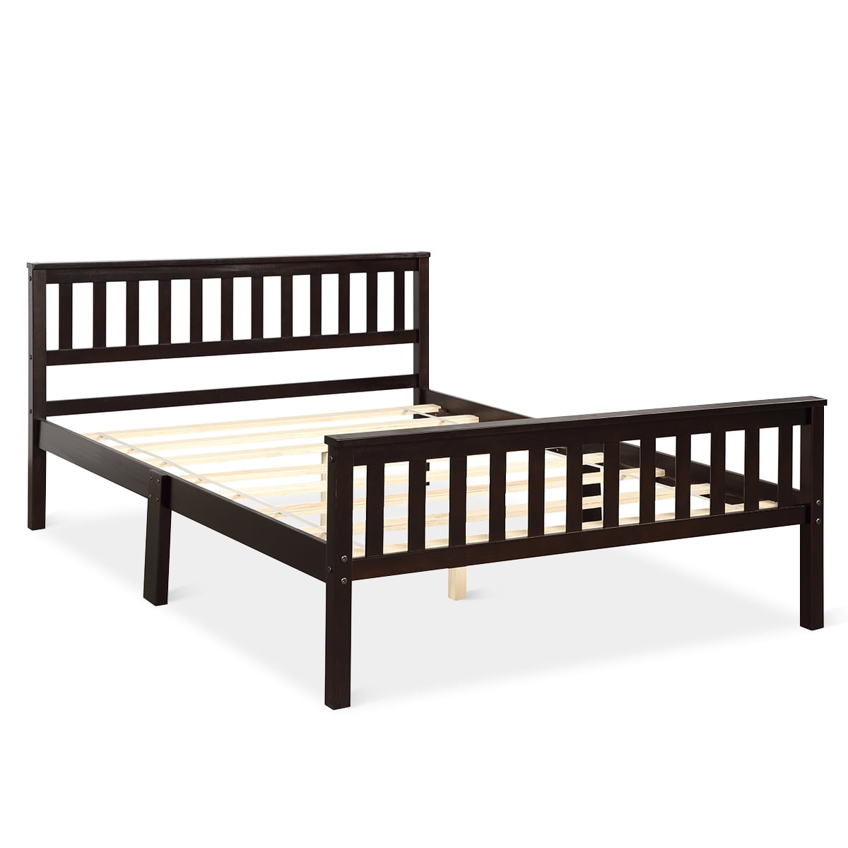 Topbuy Wood Bed Frame Wooden Slat Support Platform W/ Headboard Twin Size 
