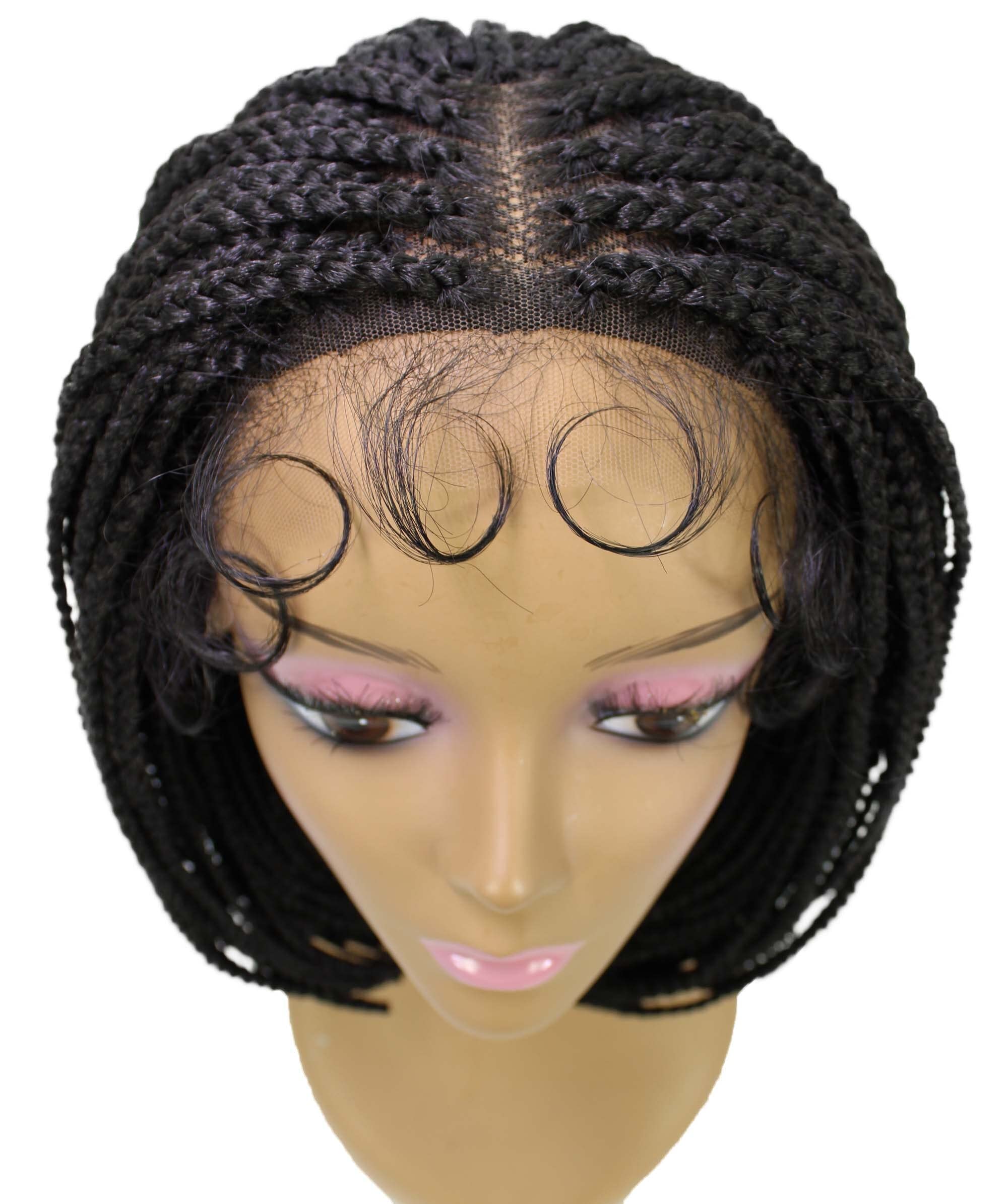 LUXLUXE Tiara Straight Braided 12 in Long 4X4 Hand Tied Lace Braid Braided Wig, Beauty Heat Resistant Fiber, Dip Dyed & Natural Black Blended Color