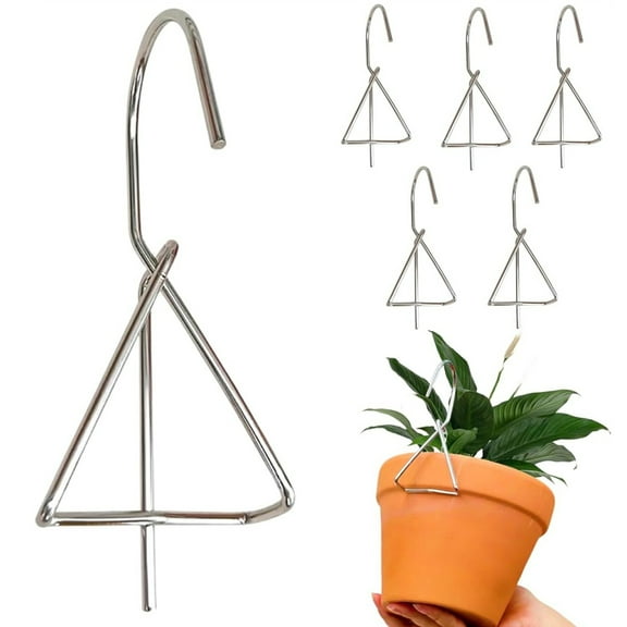 Topboutique 6 Pcs Single Clip-on Pot Hanger,Stainless Steel Plant Pot Hooks,Wall Plant Holders Pack Hangers,Hanging Pots Hangers for Outdoor Plants,Ceramic Hanging Planter Garden Decor,Space-Saving