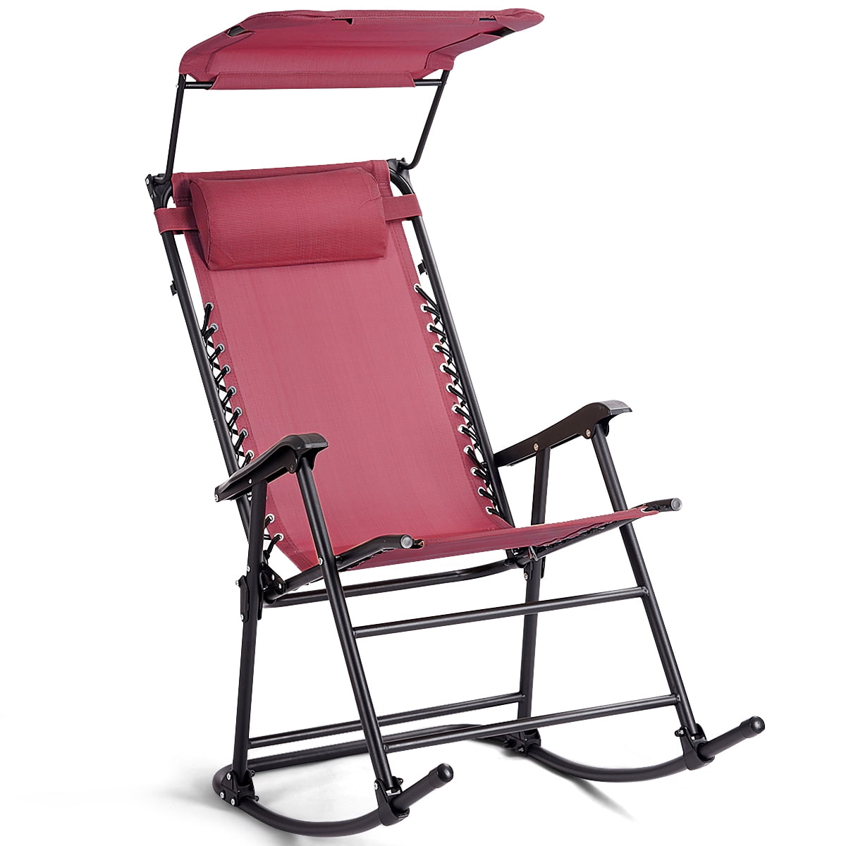 costway folding rocking chair rocker porch zero gravity furniture sunshade  canopy red  walmart