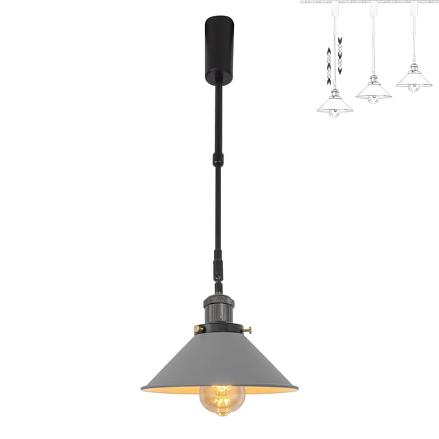 FSLiving Lampe Suspendue de Rail à Hauteur Réglable, Type J, Projecteur de Chenilles Élévatrices Rétractable avec Tige Télescopique, Lampe à Monture Réglable, Tige Juno, Couvre-Lampe Bricolage, Gris - 1 Lumière