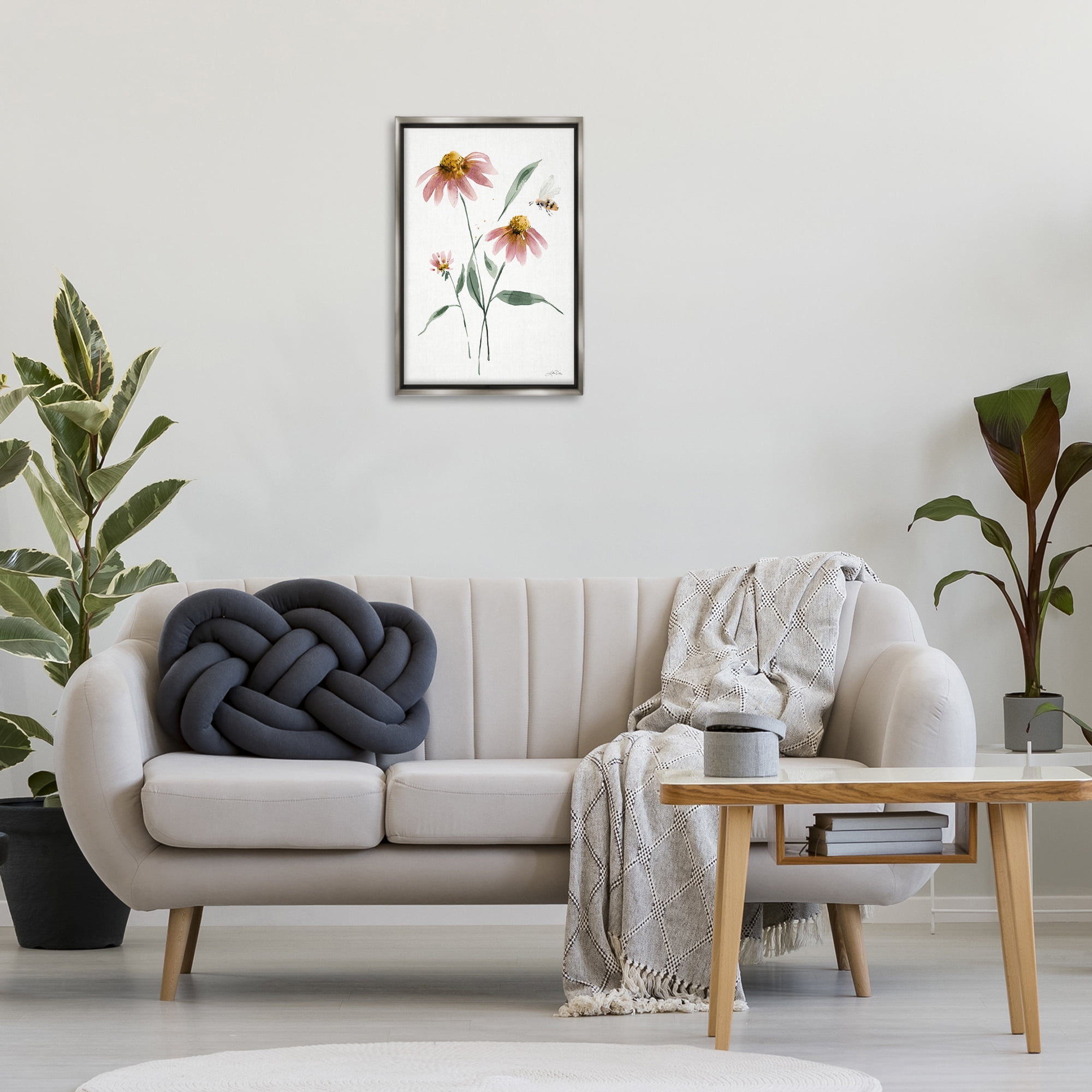 Stupell Industries Wild Honeybloom Florals Botanical & Floral Painting Gray Floater Framed Art Print Wall Art, 17 x 25
