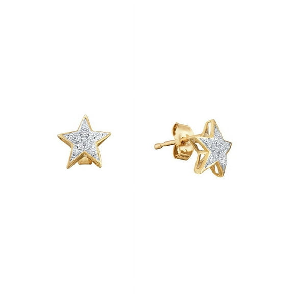 10K Yellow Gold Diamond Star Fine Screwback Earrings 1/20 Ctw.