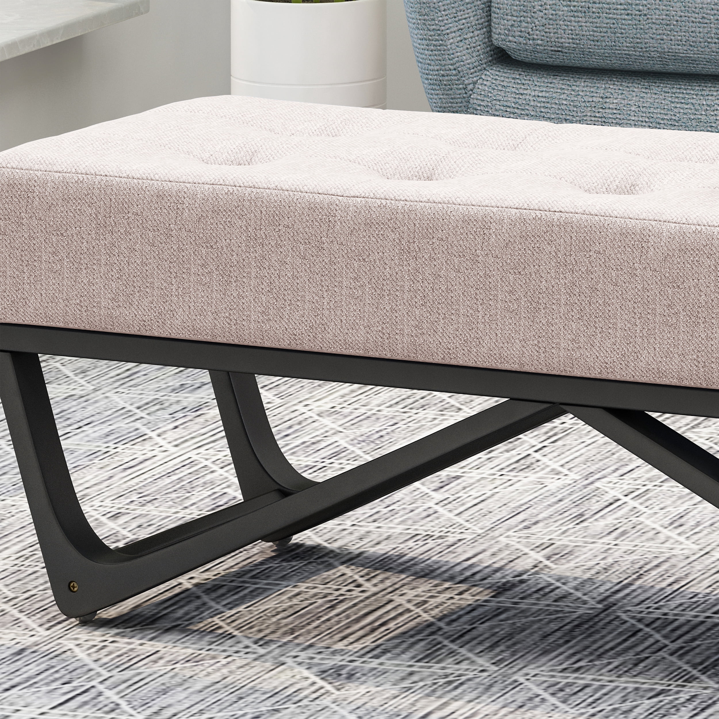 Emily Contemporary Fabric Ottoman Bench, Beige and Black