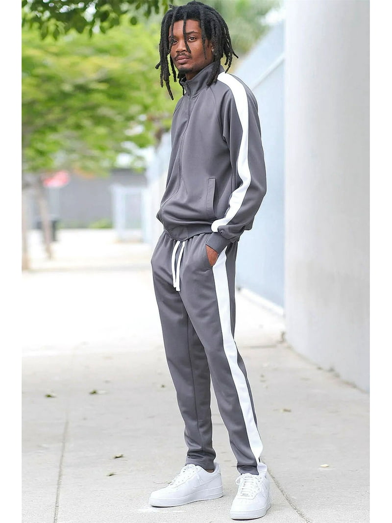 G-Style USA Men's Essential Side Stripe Tracksuits ST868- Charcoal
