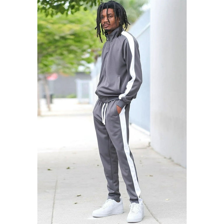 G-Style USA Men's Essential Side Stripe Tracksuits ST868- Charcoal