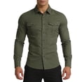 thumbnail image 2 of Long Sleeve Casual Shirt Pure Solid Color Formal Business Slim Fit Button Down Top for Autumn Army Green M, 2 of 4