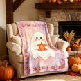 thumbnail image 3 of Cute Ghost Pumpkin Polyester Throw Blanket, Lightweight Soft Multi‑Purpose Cover, Festive Halloween Textile, Decor Accessory for Sofa Bed Living Room Holiday Home Styling, 3 of 8