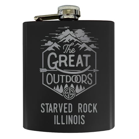 

Starved Rock Illinois Laser Engraved Explore the Outdoors Souvenir 7 oz Stainless Steel 7 oz Flask Black