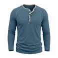 thumbnail image 2 of 100% Cotton Mens Casual T-Shirt Slim Fit Basic Henley Long Sleeve Shirts With Buttons Fashion Daily Wear Work Tops, 2 of 7
