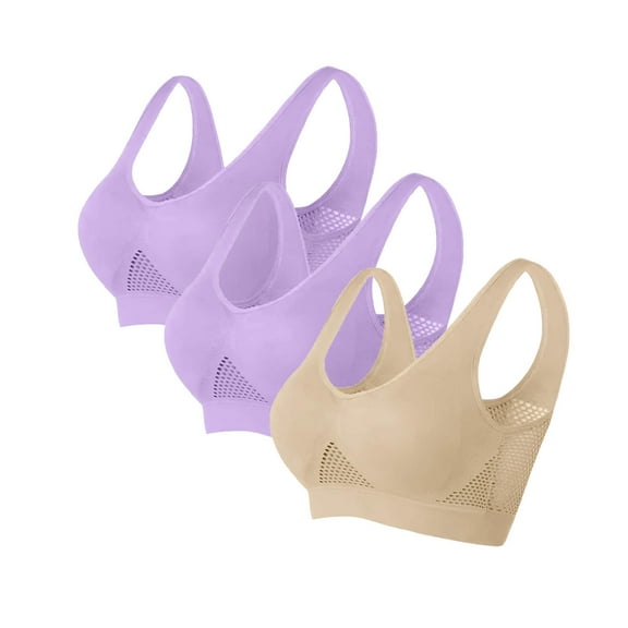 Kovlvoll 3pc High Support Sports Bras for Women Plus Size Full Coverage No Underwire Mesh Breathable Running Bra