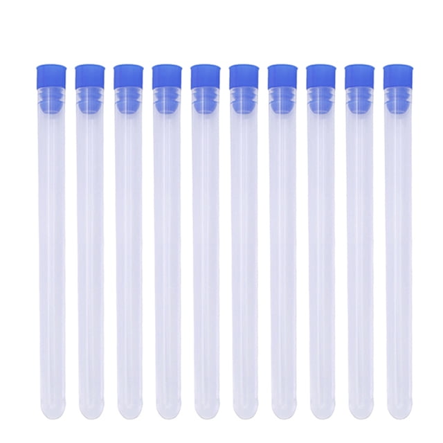 BRIGHTFUFU 10 Unids 16x1 CM Transparente De Plástico Botellas De Almacenamiento Agujas Barriles De Almacenamiento Tubos DIY Perlas Claves Contenedores Agujas Organizadores con enchufe azul