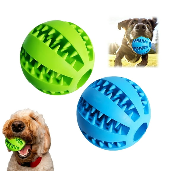 WuPing 2 Pack Dog Treat Toy Ball, 2.8" Dog Tooth Cleaning Toy Ball, Interactive Dog Toys(Green & Blue)