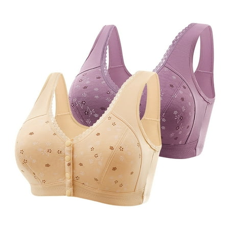 TrendVibe365 Bras for Women No Underwire Push up Plus Size Pack of 2 Daisy Floral Wirefree Push up Bralettes Padded Snap Front Clasp Wide Strap Longline Corset Full Coverage Crop Tank Top Underwear
