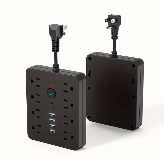 LEEYNEER 14-in-1 Power Strip with Surge Protection and One-Touch Control Switch - 4 Spacious AC Outlets with 6 USB Ports (including 2 Type-C) - Wall-Mountable Extension Cord for Office S