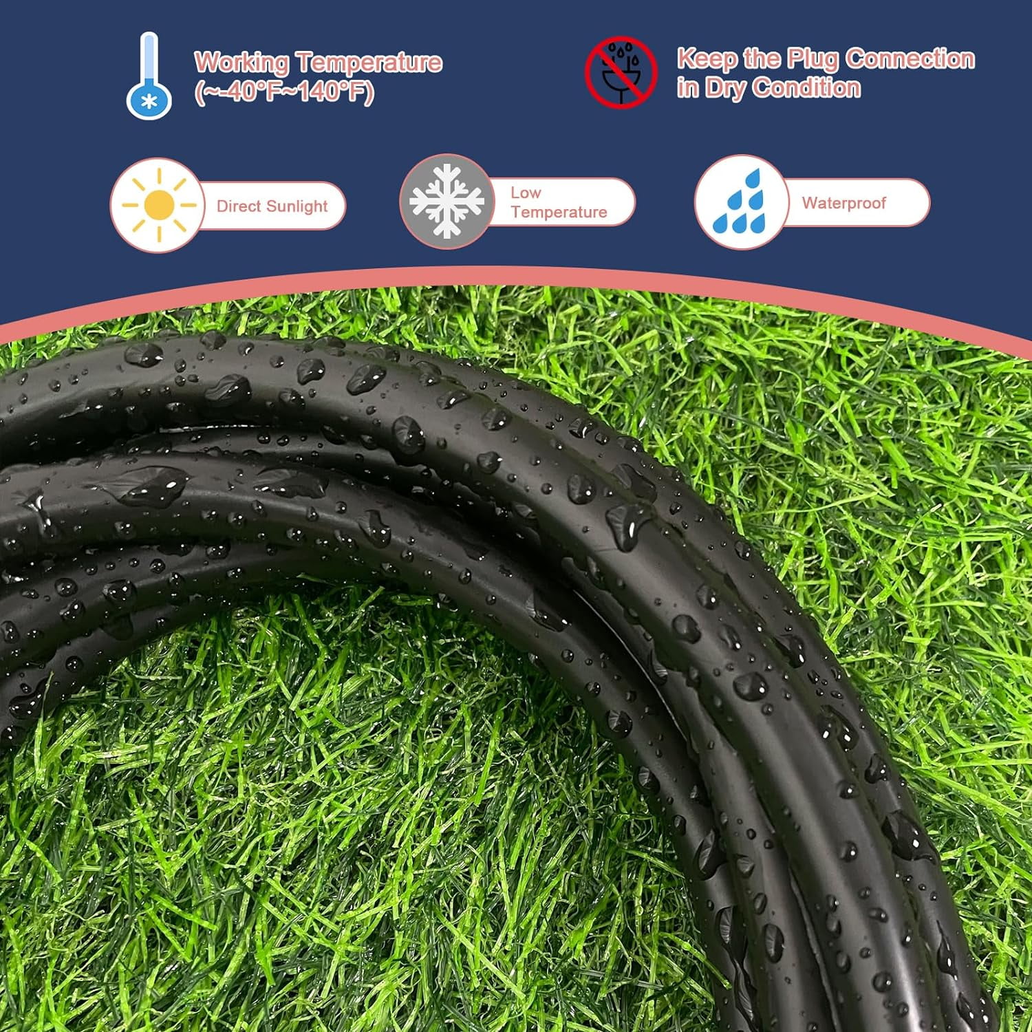 JJEAN-6 Ft Outdoor Extension Cord - 12/3 SJTW Heavy Duty Black Extension Cable with 3 Prong Grounded Plug - Power Cord for Lawn, Garden, Appliances