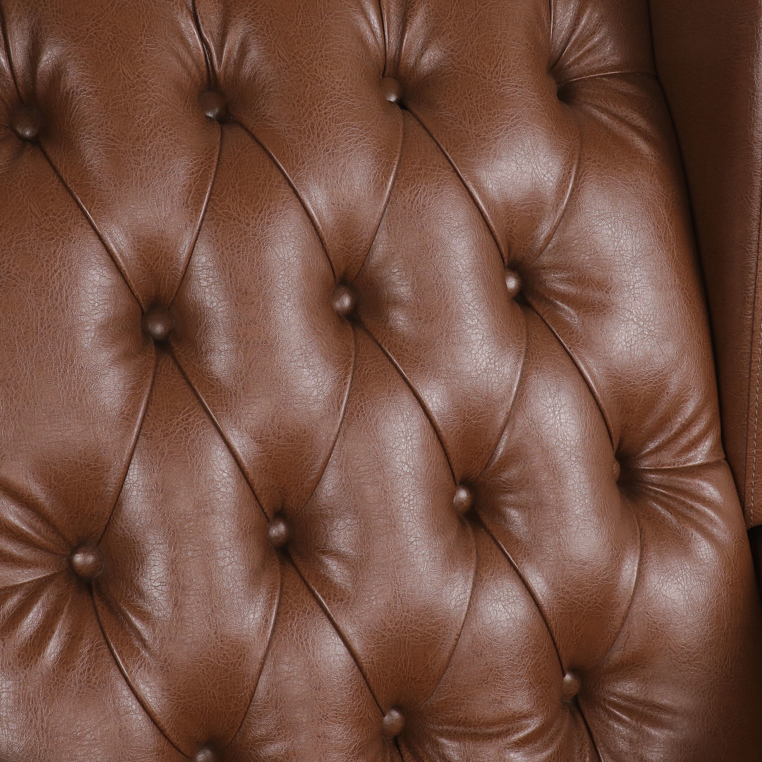 Noble House Dobles Faux Leather Tufted Wingback Rocking Chair, Cognac Brown and Dark Brown