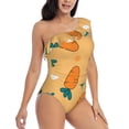 thumbnail image 3 of Sikiie Love Carrot Print Women One Piece Swimsuits Tummy Control One Shoulder Bathing Suits Ruffle Swimwear, From S to XXL-Large, 3 of 6