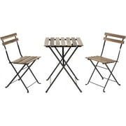 Bistro Set of 3 Outdoor Furniture Sets 2 Folding Chairs and Table High Quality Steel Frames and Weather-Resistant Wood Portable Design for Bistro & Balcony,Chestnut Brown
